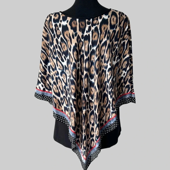 Nygard  Leopard Print Poncho Style Overlay Blouse - Picture 3 of 13